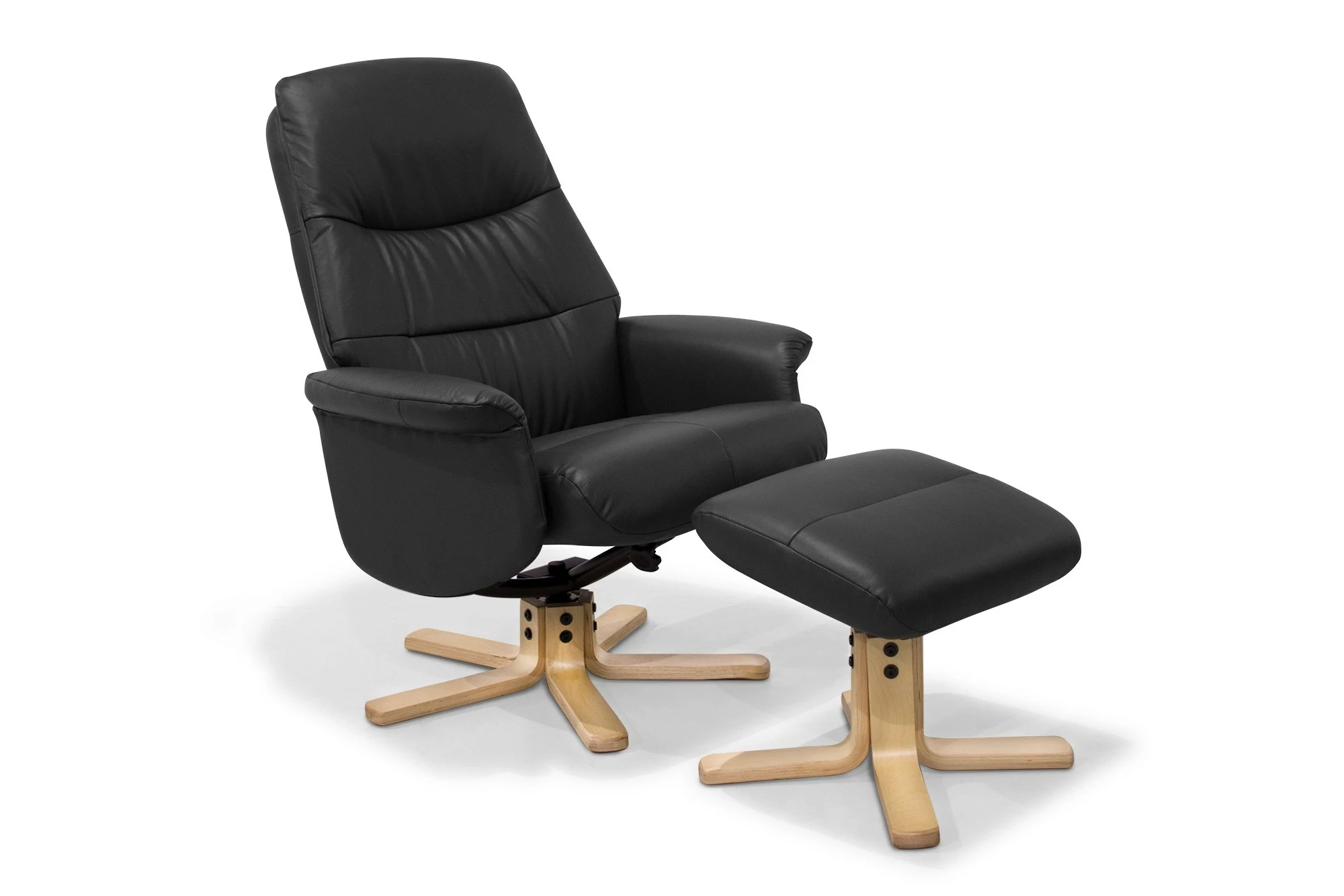 Living Lænestol M. Skammel, Sort Læder Og Naturfarvet Stel 1 Living Lænestol M. Skammel, Sort Læder Og Naturfarvet Stel