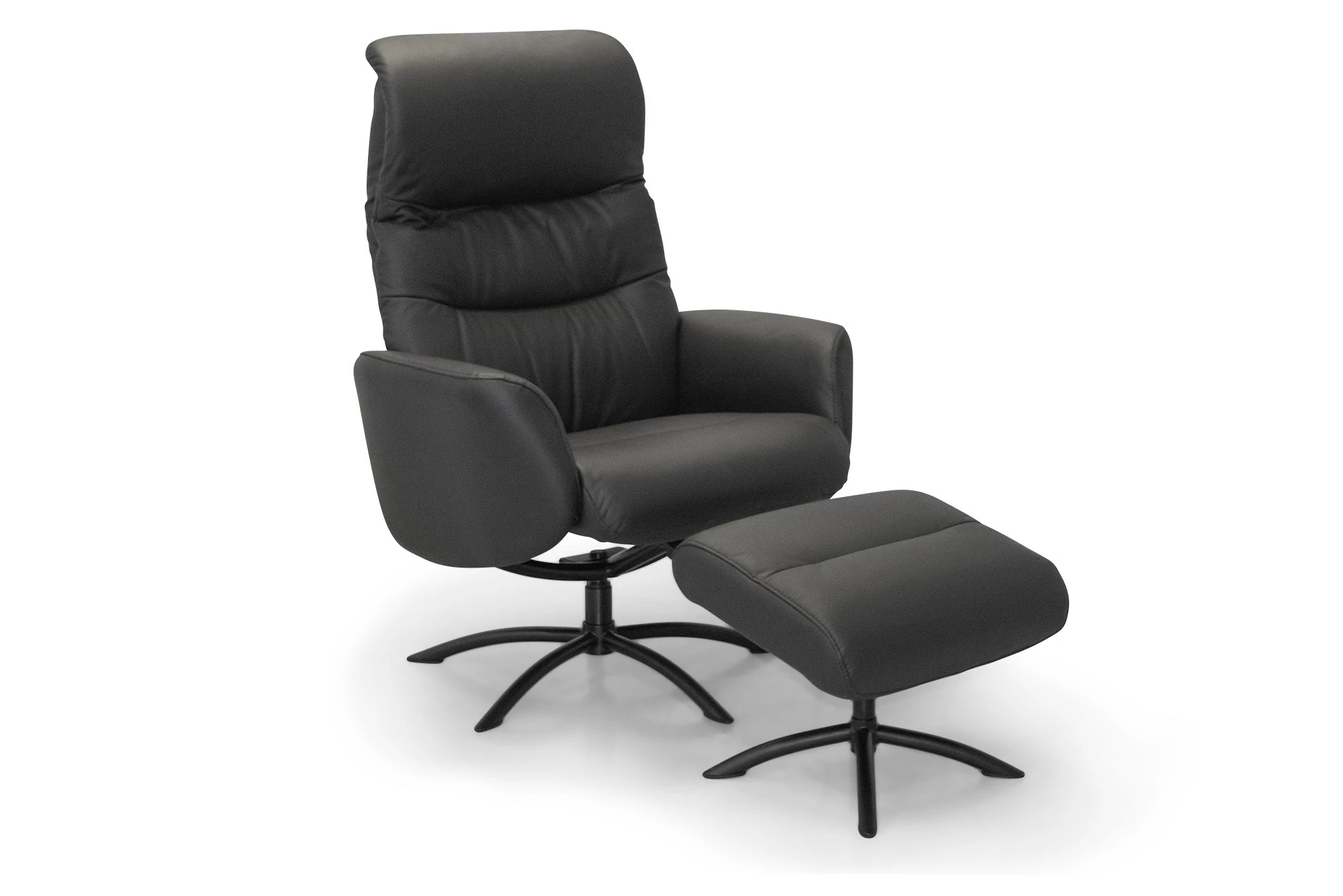 Wigan Lænestol M. Skammel, Sort Læder Og Stel 1 Wigan Lænestol M. Skammel, Sort Læder Og Stel