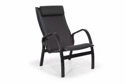 Agger Lænestol M. Nakkestøtte, Sort Læder Og Lak