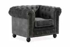 Chesterfield Setter Lænestol, Mørkegrå Velour