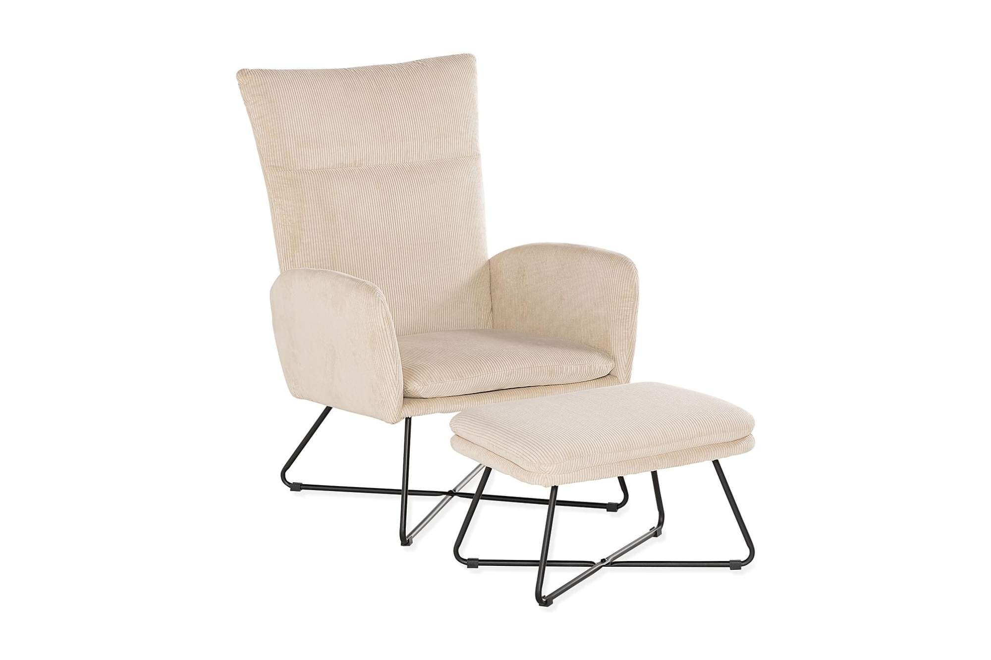 Bebane Lænestol M. Skammel, Beige Fløjl 1 Bebane Lænestol M. Skammel, Beige Fløjl