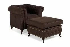 Chesterfield Deluxe Lænestol M. Puf, Brun