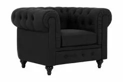 Chesterfield Lyx Lænestol, Sort Læderlook