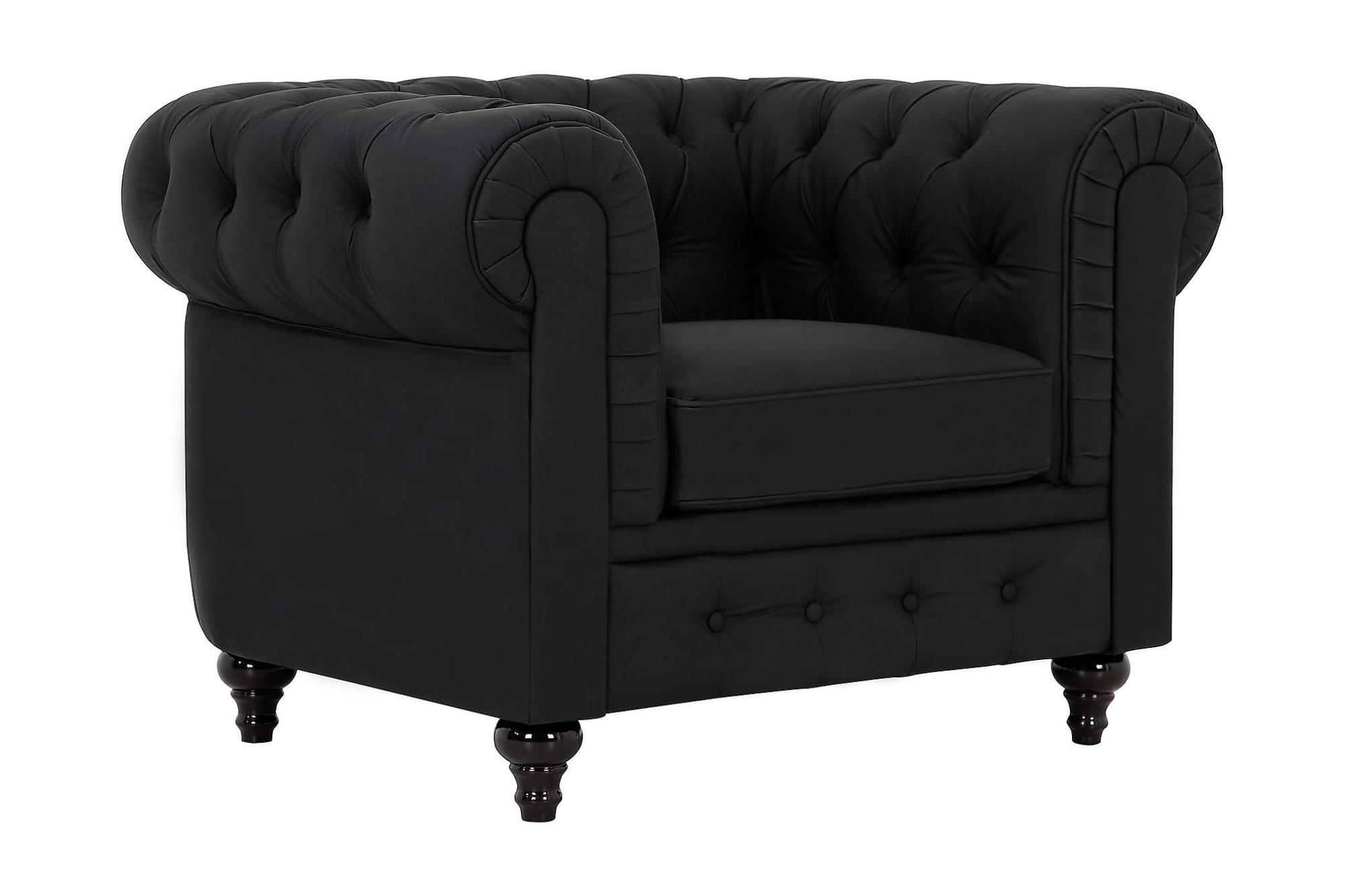 Chesterfield Lyx Lænestol, Sort Læderlook 1 Chesterfield Lyx Lænestol, Sort Læderlook