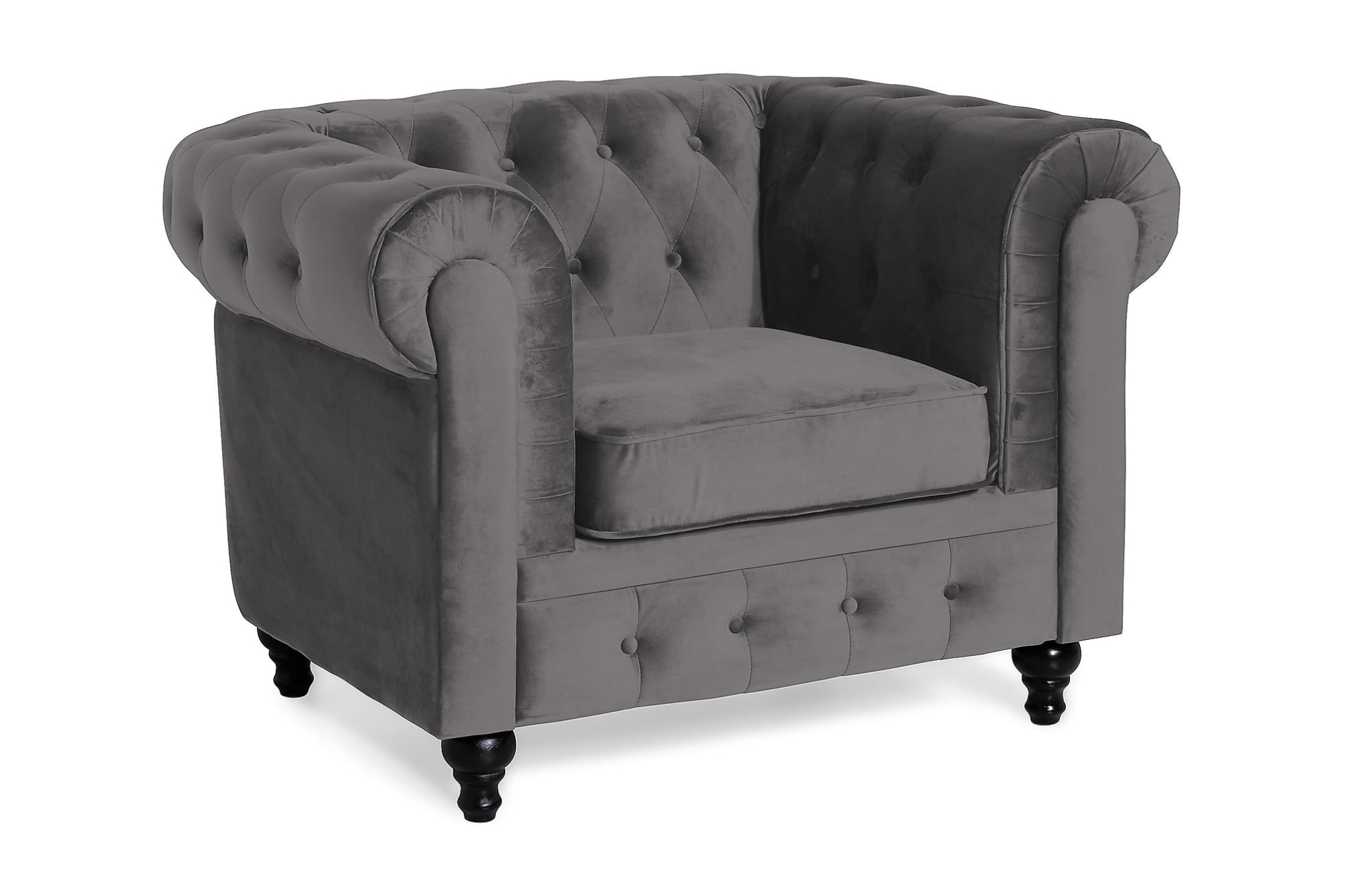 Chesterfield Lyx Lænestol, Mørkegrå Velour 1 Chesterfield Lyx Lænestol, Mørkegrå Velour