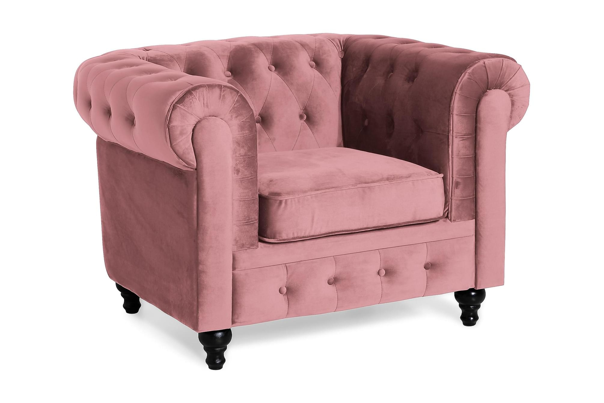 Chesterfield Lyx Lænestol, Rosa Velour 1 Chesterfield Lyx Lænestol, Rosa Velour