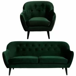 Denver Velour Sofasæt Med Lænestol, Mørkegrøn